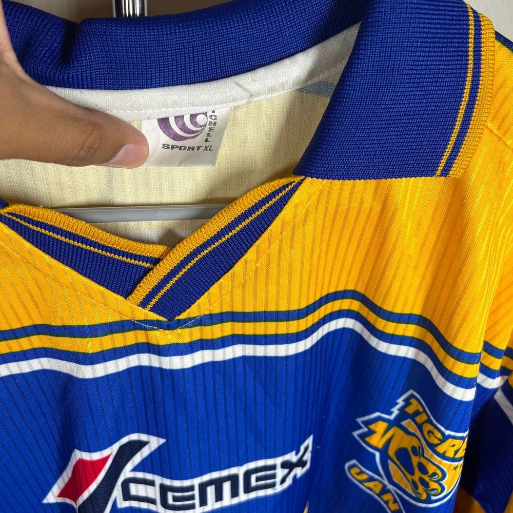 Vintage 1999 Tigres UANL Jersey Mens XL Yellow Blue Soccer Liga MX Shell Sport - Picture 2 of 7